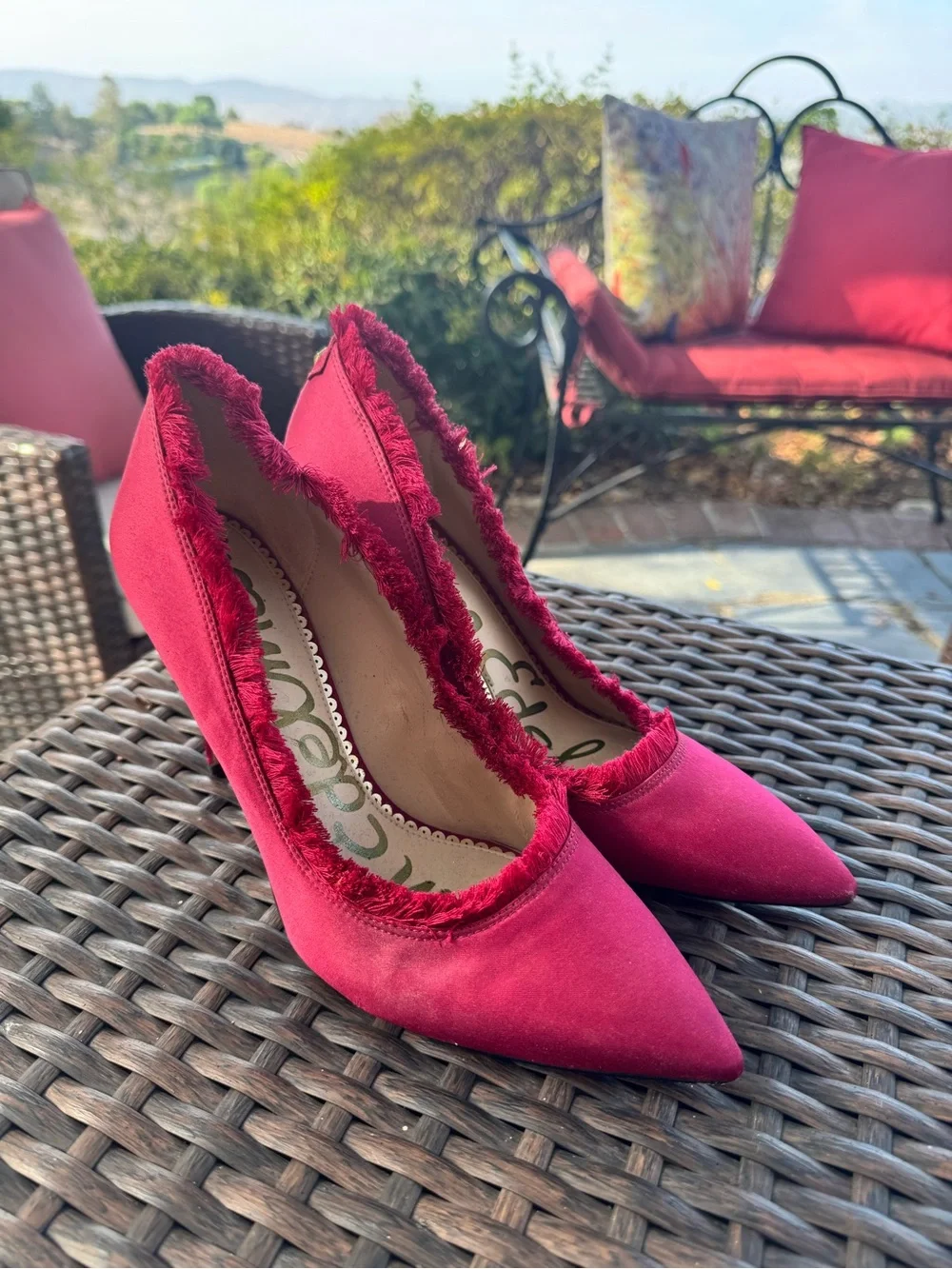 Sam Edelman Burgundy Satin Pointed Toe Pumps Heels Size 8